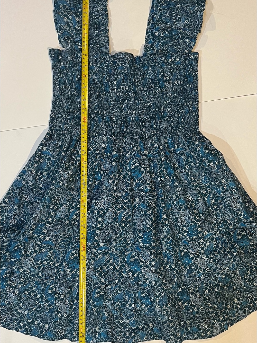 Hill House 100% Cotton Nap Dress Teal Blue Floral Smocked size L - Picture 6 of 8